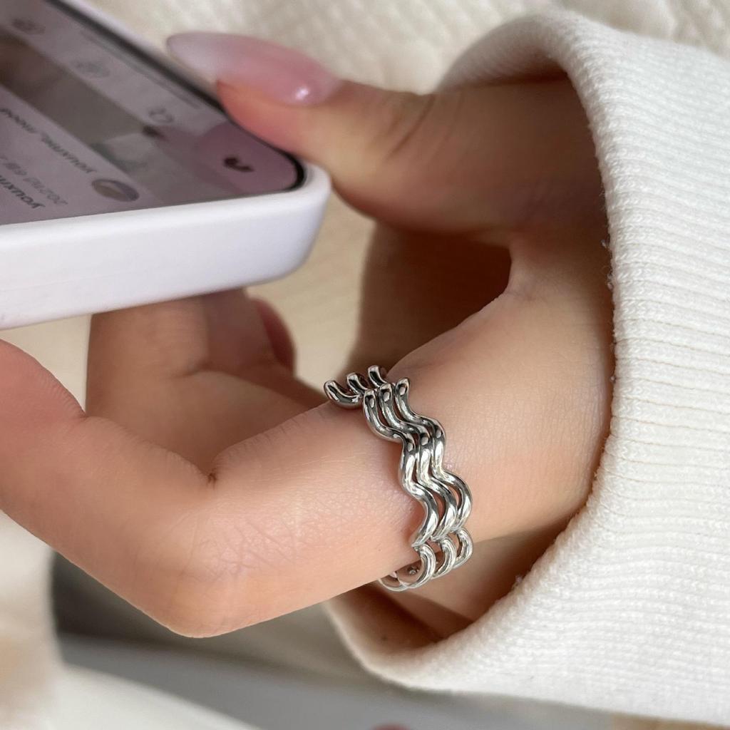 Korean Minimalist Three-Layer Wave Pattern Ring - Modern Jewelry for Women