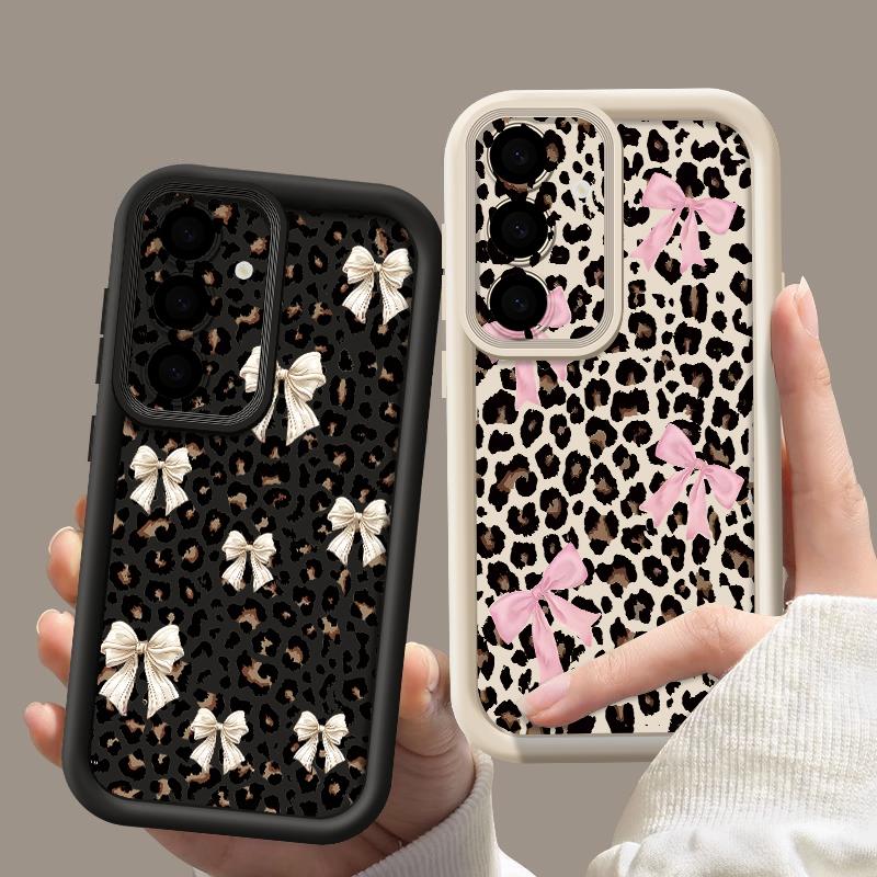 Bowknots Leopard Case For Samsung Galaxy A57 A37 A27 A17 5G A56 A36 A26 A16 A55 A54 S21 FE S22 S23 S24 Plus S25 S26 Ultra Shockproof Bumper Cover