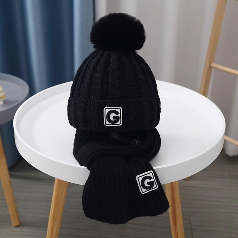 Children's knitted hats and scarves suits for men and women in autumn and winter thickened warm ear protection baby hoods