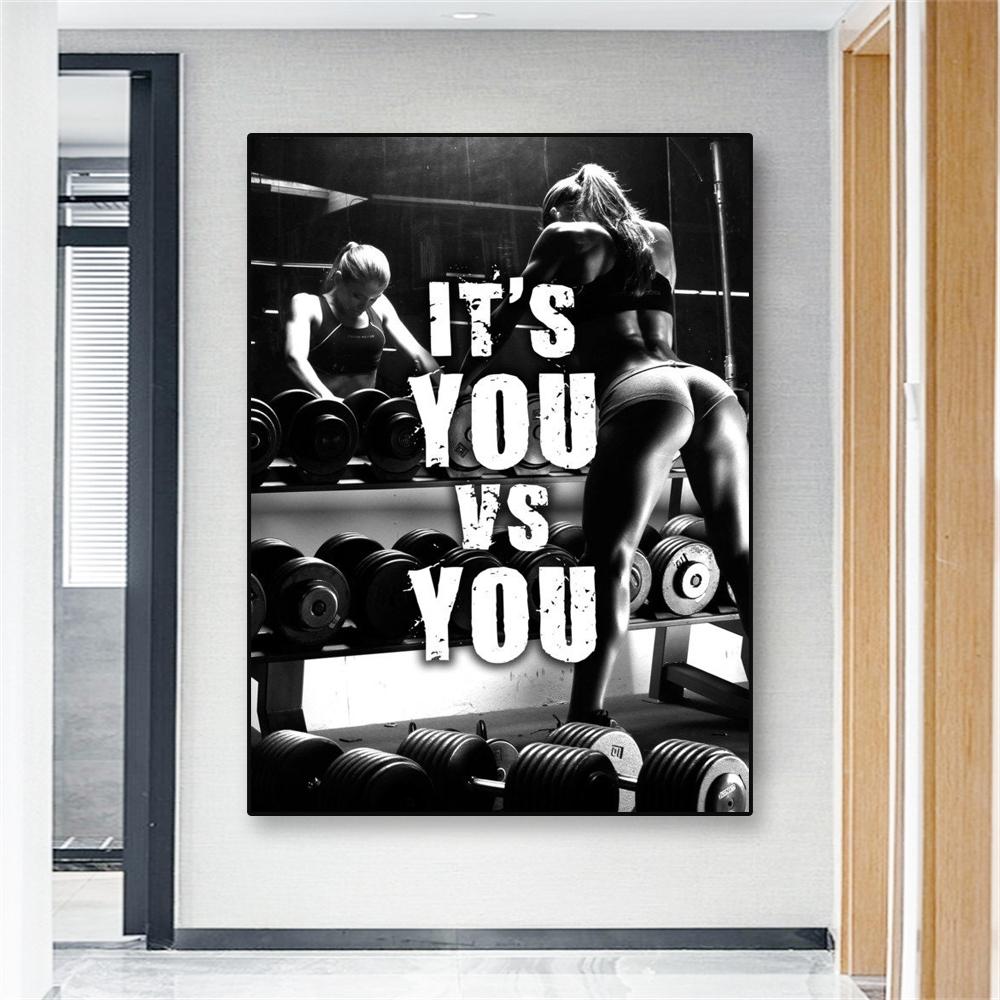 Plakat fitness To ty kontra ty drukuje damski plakat na siłownię motywacyjny nadruk kulturystyka podnoszenie ciężarów dekoracja wnętrz biurowych