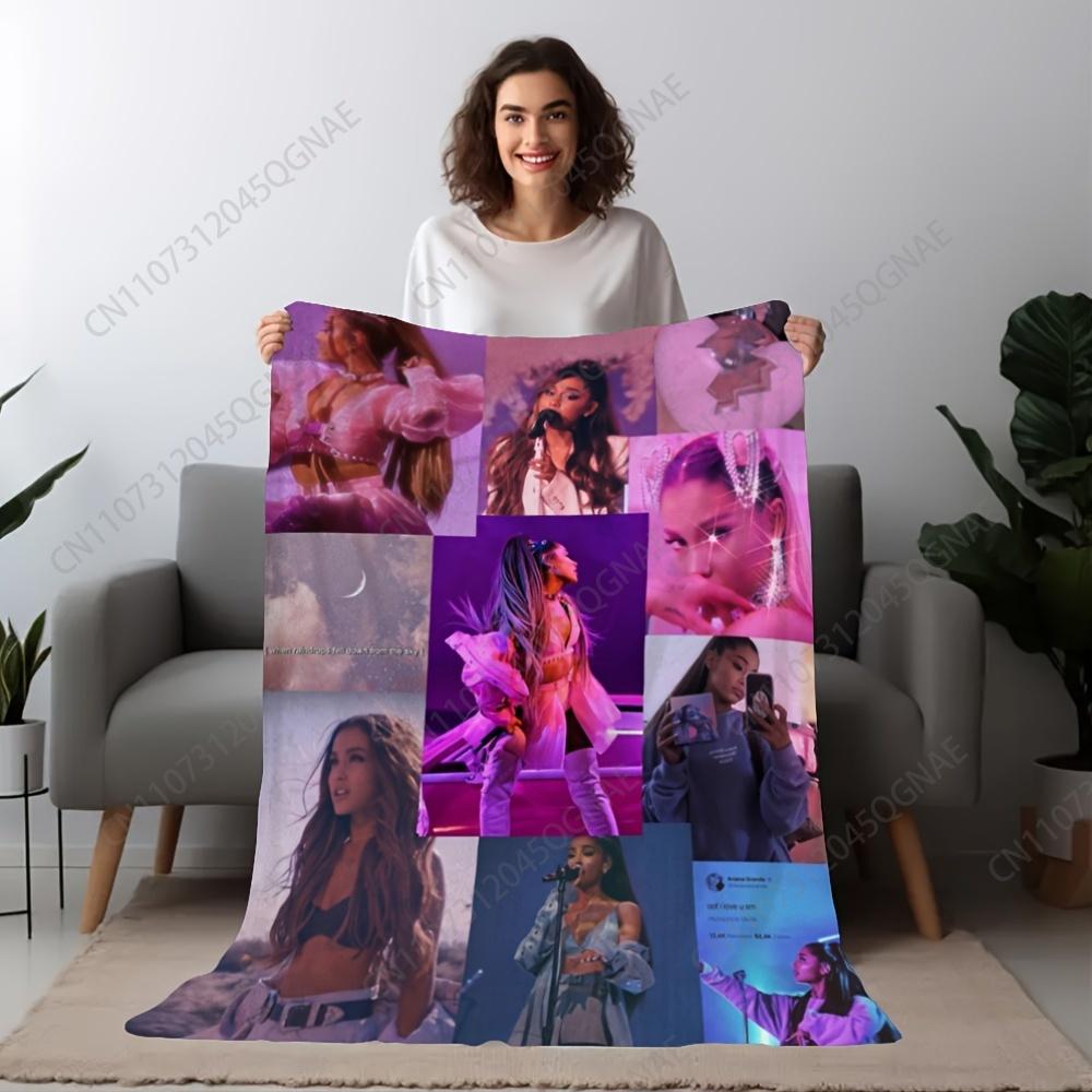 Custom 1Pc Ariana Grande Throw Blanket - Soft Flannel All-Season Luxury Blanket With Purple-Pink Stage Outfits, Machine Washable