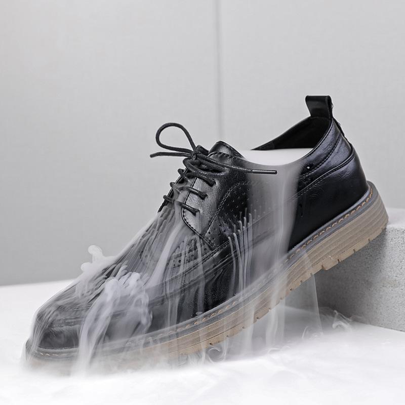 

2025 новые летние повседневные дышащие полые туфли с высоким чувством, формальные деловые британские кожаные туфли 25837-R 38 чёрный