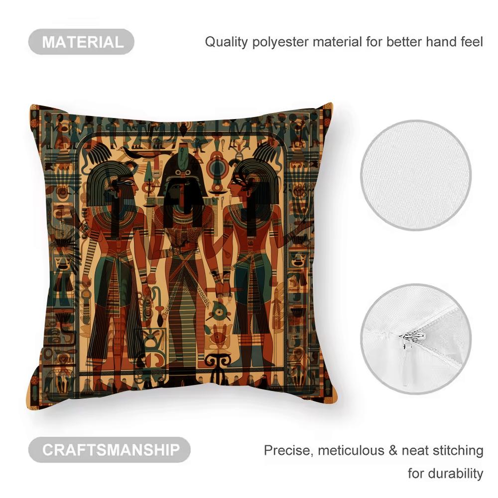 Egypt Pharaoh Cushion Cover Anti-dustmite Pillowcase Invisible Zipper Silky Short Plush Sofa Cushion Cover
