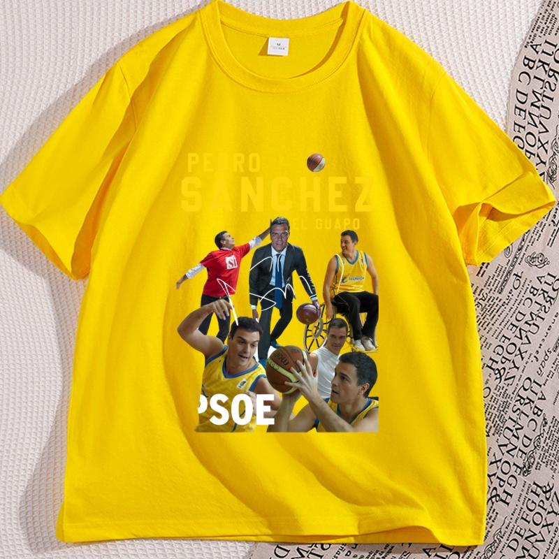 Pedro Sanchez Spagna PSOE Maglietta in Cotone Uomo Donna Casual Manica Corta Magliette Vintage Girocollo Maglietta Top con Fantasia Oversize