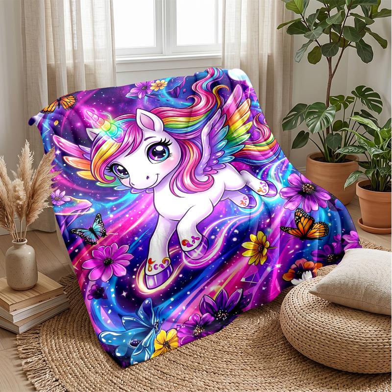 Magical Purple Unicorn Theme blanket Lightweight Warm Flannel Blanket Decorative Throw Blanket for Home Decoration