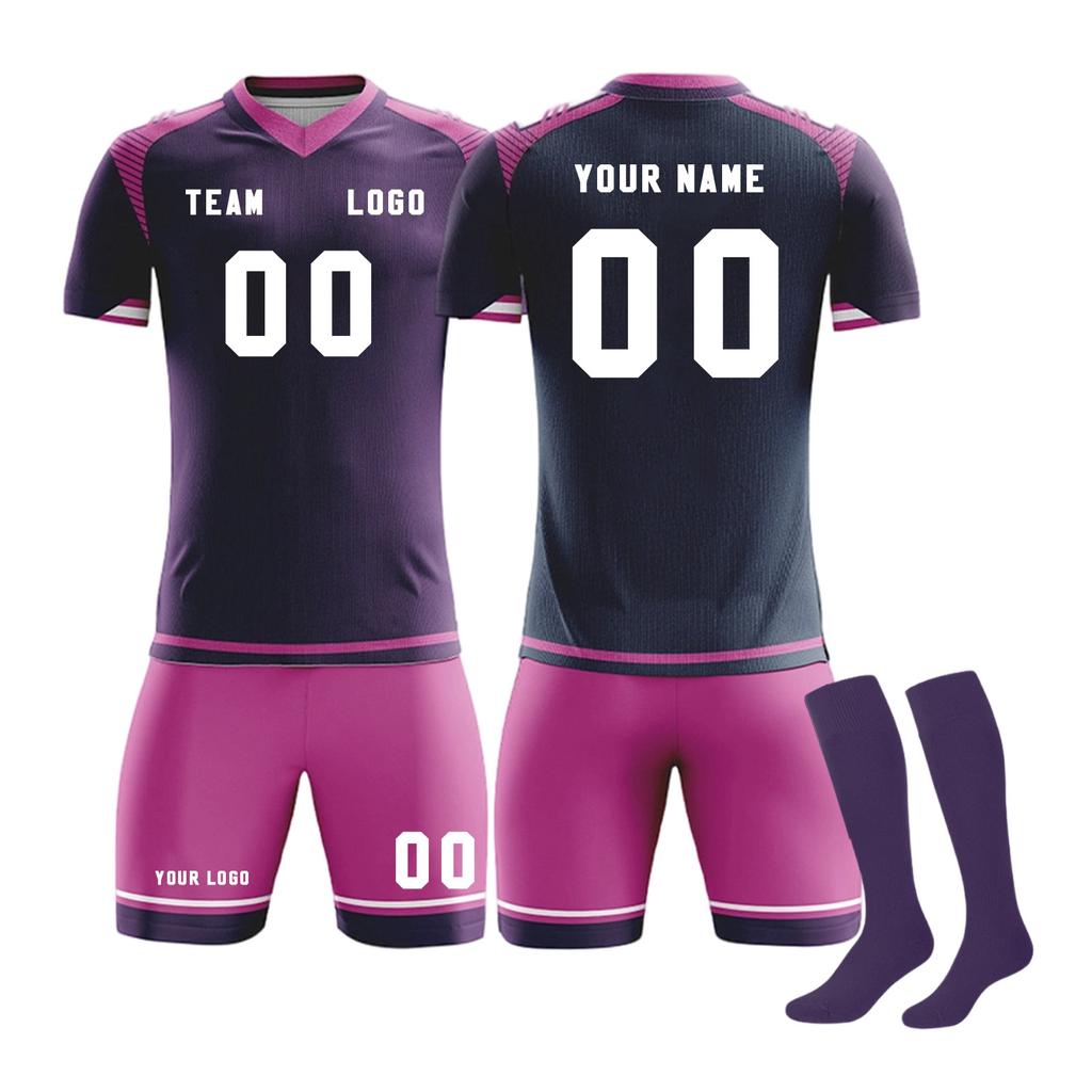 Men Soccer Jersey Set Short Sleeve Breathable Athletic Training Uniform with Shorts and Socks for Sports Teams Clubs