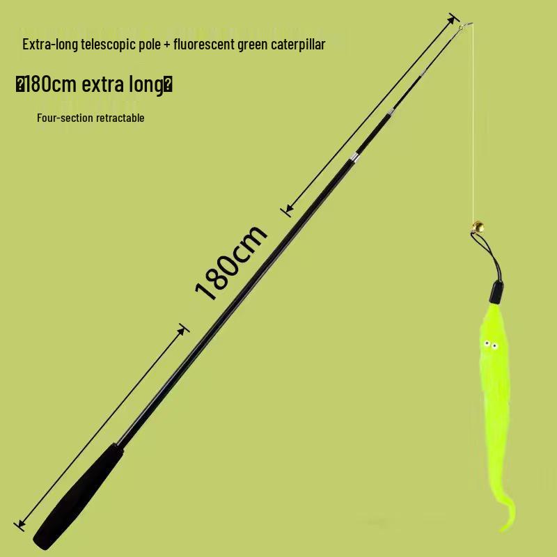 Retractable Cat Teaser Wand: 1.8m Interactive Fishing Pole with Bite-Resistant Feather & Bell Toy