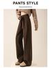 Women's Khaki Chenille Fleece-Lined Wide-Leg High-Waist Trousers: Sporty, Casual, Straight-Leg for Spring, Autumn, Winter.