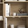 Scandinavian bookcase storage unit dim. 80L x 23.5W x 123H cm 5 open compartments 2-door cupboard tapered slanted legs