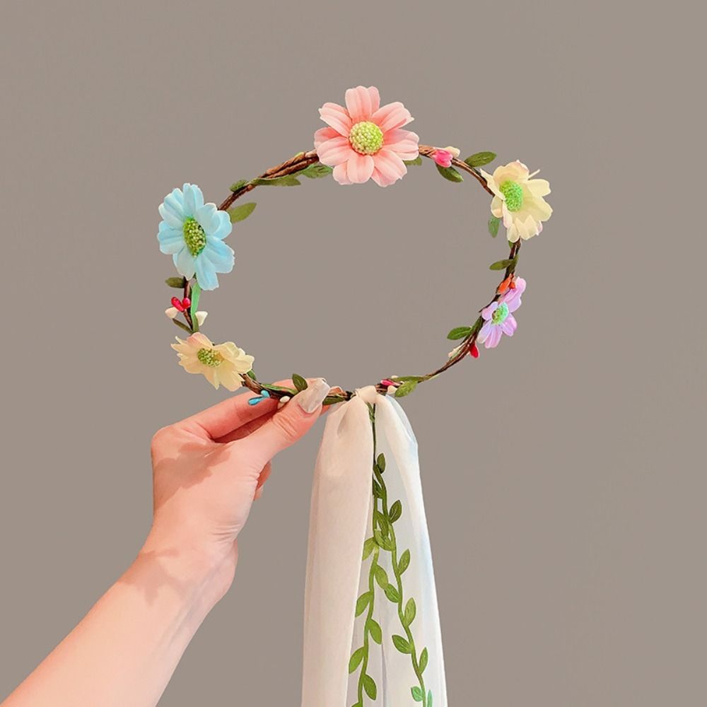 Wedding Tulle Wreath Flower Girls Princess Headwear New Bow Garland Veils  for Kids