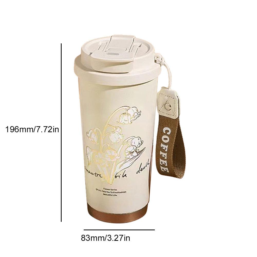 500ml Kawaii Flower Coffee Tumbler with Straw Thermal Coffee Car Cup Stainless Steel Thermal Water Tumbler Cup for Women Men