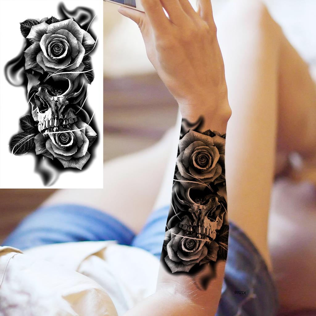 Tiger Flower Temporary Tattoos For Women Men Realistic Lion Scorpion Vampire Skull Compass Fake Tattoo Sticker Forearm Tatoos