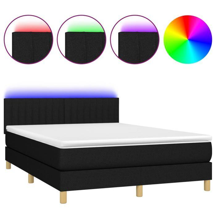Maison Exclusive - Sommier à lattes de lit avec matelas LED Noir 140x190 cm Tissu