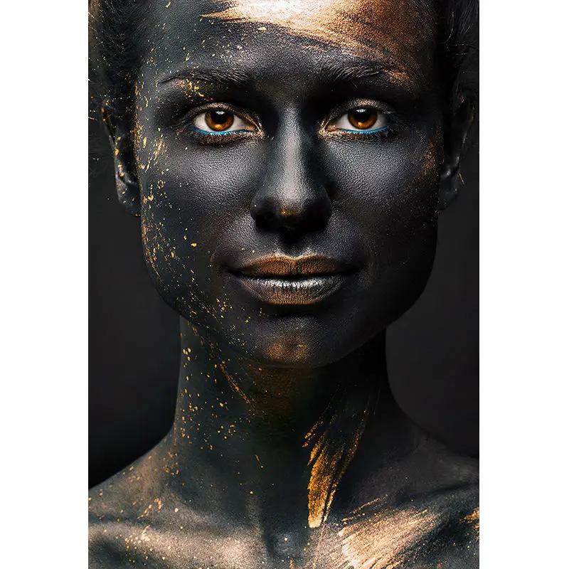 African Art Black and Gold Woman Oil Painting On Canvas Picture for Living Room Contemplator Posters and Prints Scandinavian