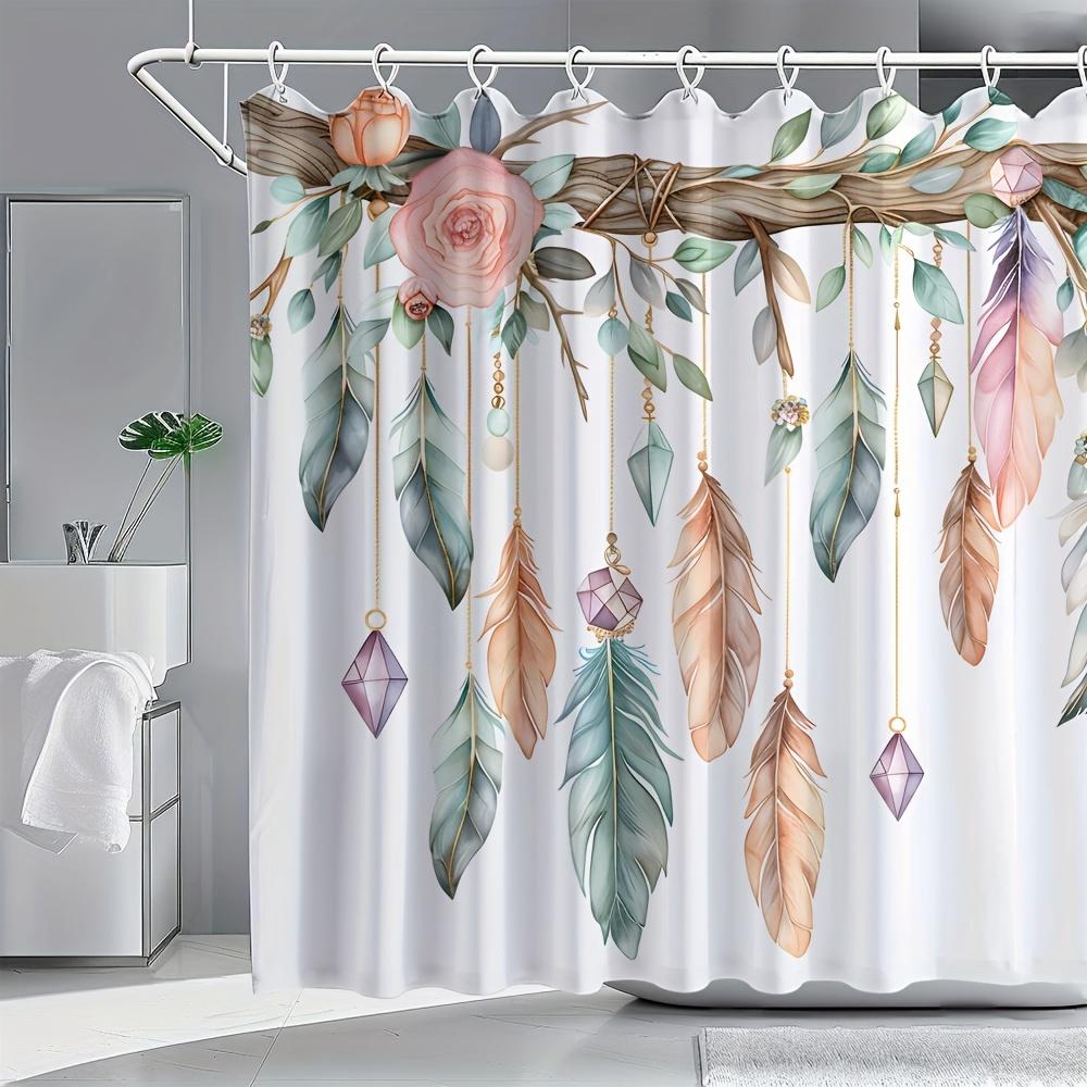 

Bohemian Feathers And Roses Waterproof Shower Curtain For Bathroom Decor, Bringing A Touch Of Nature S Beauty And Boho Charm W60H190(CM)-1 Pcs
