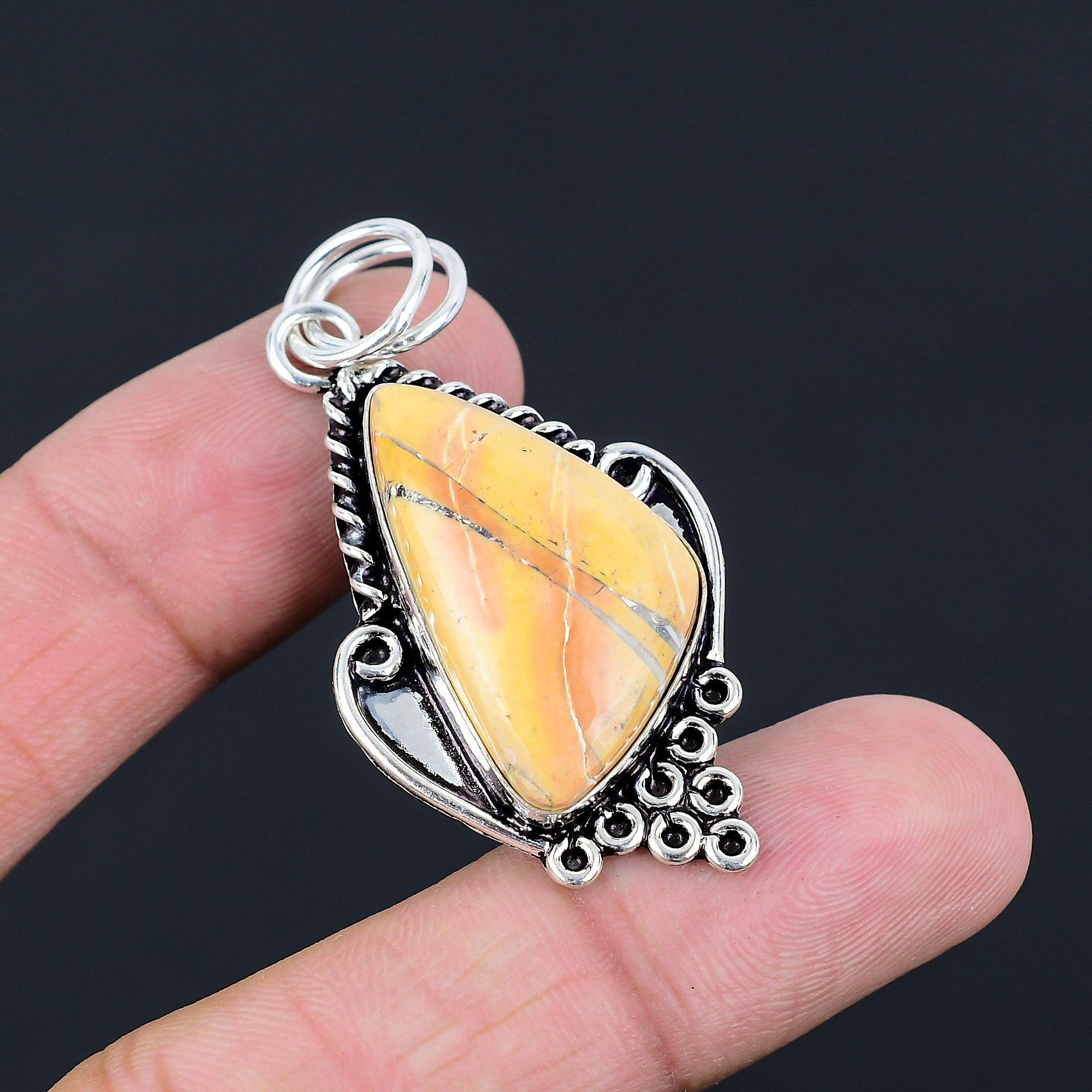 Trillion Maligano Jasper Stone Artisan Birthday Pendant Jewelry Sterling Silver