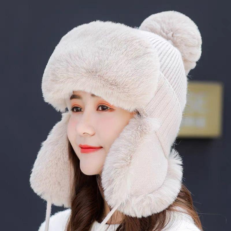 Women's Knitted Winter Hat with Removable Ear Flaps, Soft Lining, Stretchy Nylon, Polyester, Christmas Gift, Outdoor Cycling