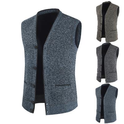Men Fall Spring Vest Single-breasted V Neck Pockets Slim Fit Sleeveless Cardigan Knitted Solid Color Soft Warm Sweater Waistcoat