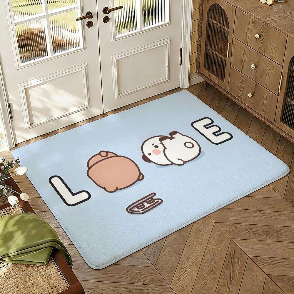 milk and mocha bear Floor Mat Soft Thickened Absorbent Non-Slip Bedroom Living Room Door Mat Home Decor Flannel Rugs