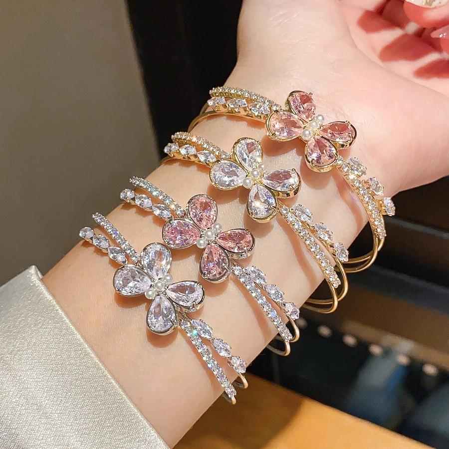 Fashion Butterfly Zircon Double Layer Bracelet For Women With Elegant Silver Finish