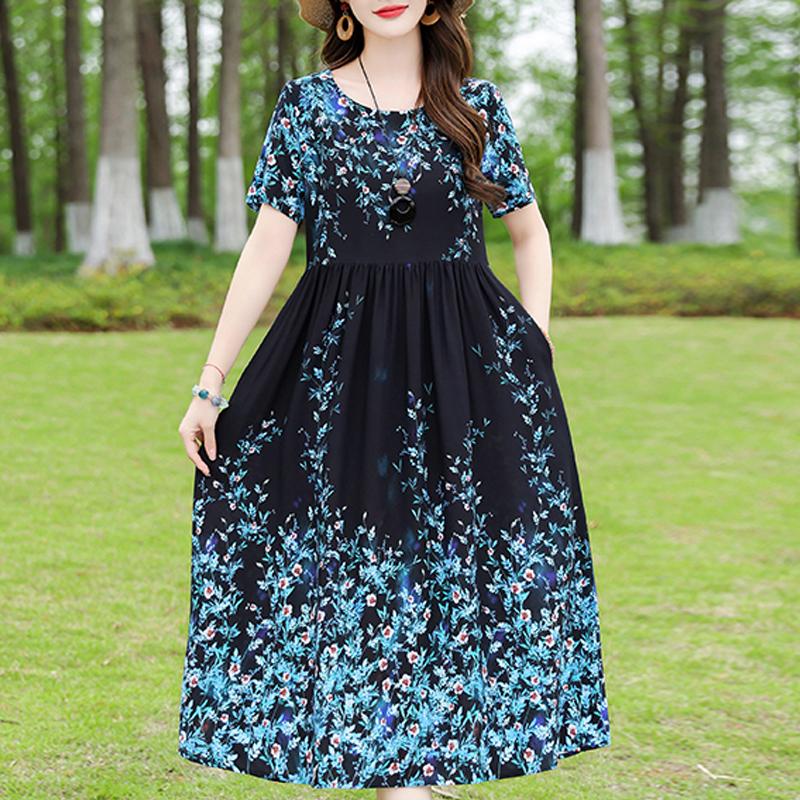 Casual Women's Dress Summer Vintage Clothes Loose Short Sleeve Plus Size Elegant Long Dresses