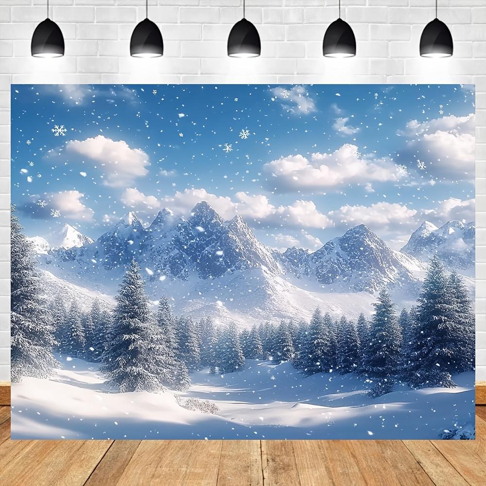 1Pcs Rustic Polyester Winter Wonderland Backdrop, Snowy Mountain and Forest Scene, Needed, Ideal for Christmas Yard  Garden Decor