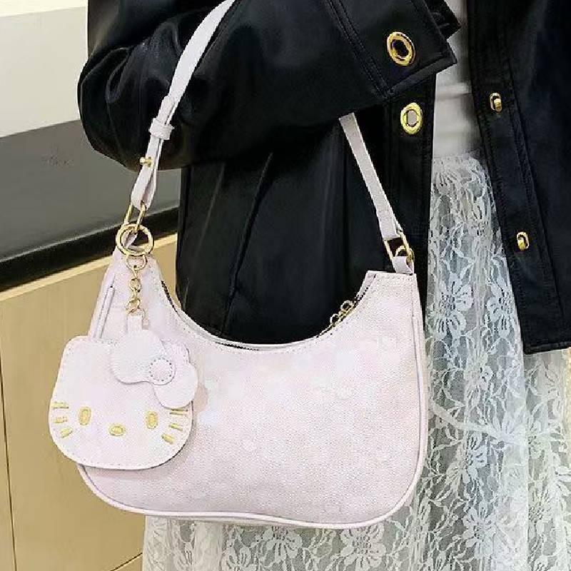 Cartoon Hello Kitty Shoulder Bag For Women With Pu Material And Cute Print For Daily Use