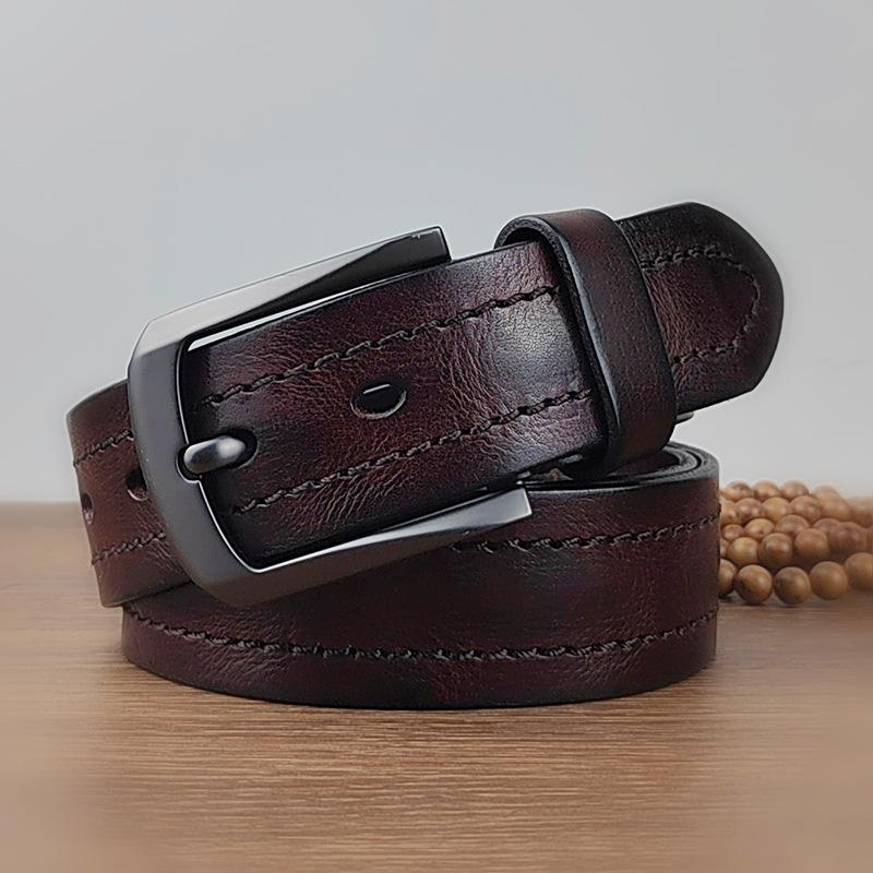

Ремень мужской из натуральной высококачественной натуральной коровьей кожи с пряжкой-иглой, простой американский кожаный ремень для мужчин 125cm темно-коричневого