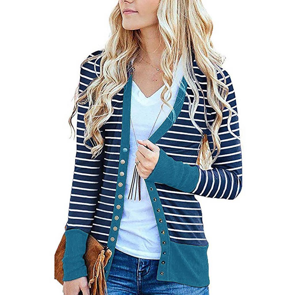 Moda damska Casualowe paski z długimi rękawami Cardigan Jacket Tops