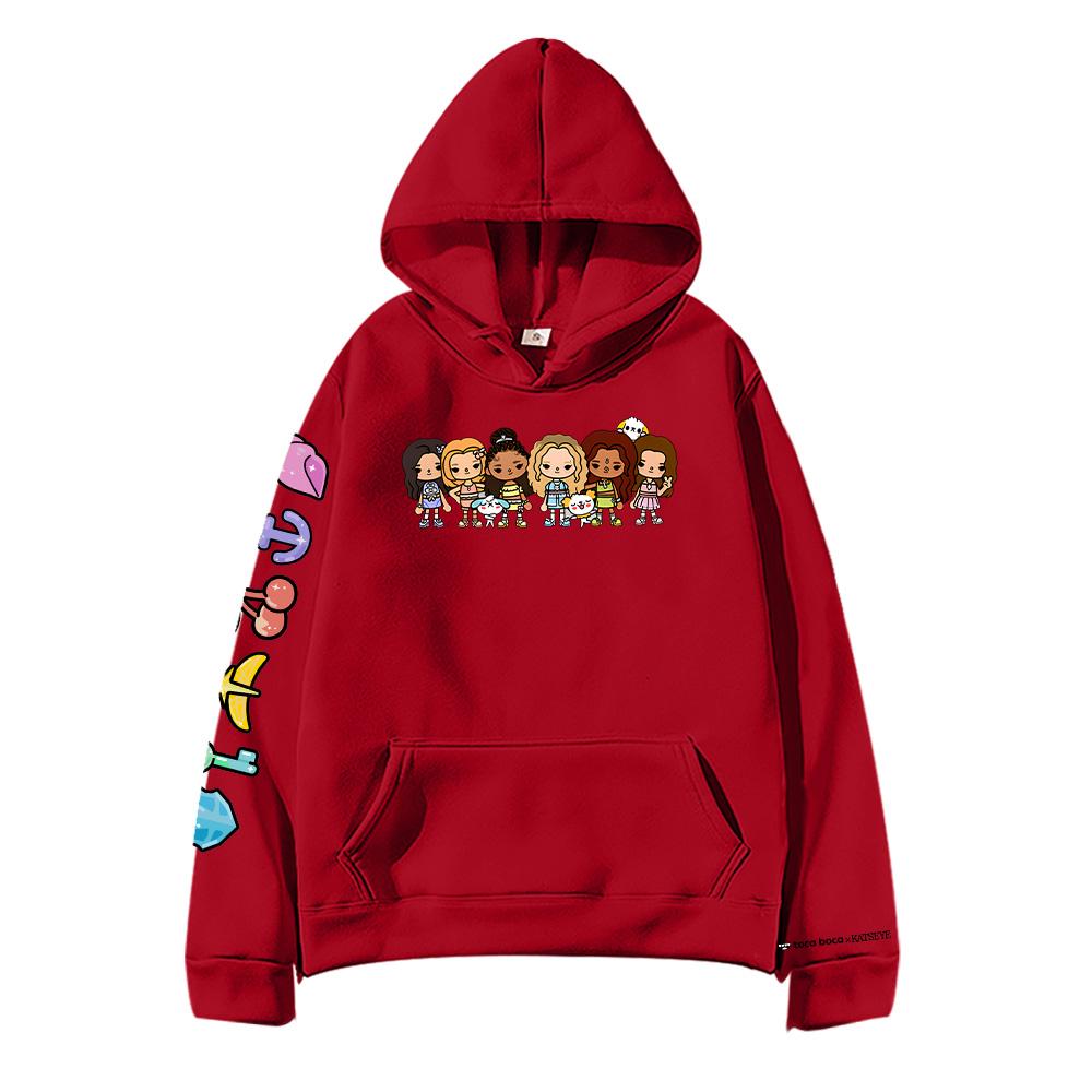 KATSEYE X Toca Boca Hoodie Damen Herren Herbst Lockeres Sweatshirt Kreatives Fleece Kapuzenpullover Lässig Hip Hop Streetwear Lässig Y2K Pullover