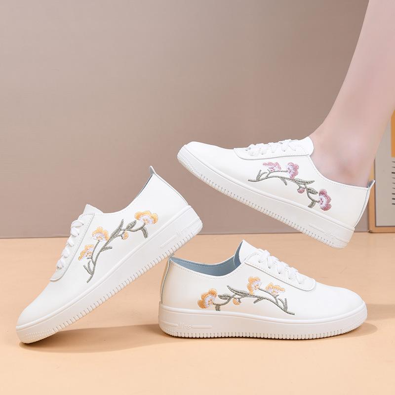 Women's White Leather Mesh Shoes - Breathable, Non-slip, Soft Sole, Korean Style for Spring & Summer