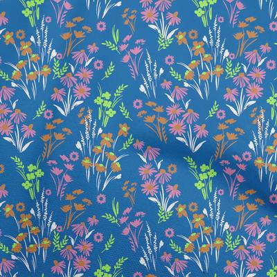 Cotton Flex Blue Fabric Floral  Sewing Fabric By The Yard Printed Diy Clothing Sewing Supplies 40 Inch