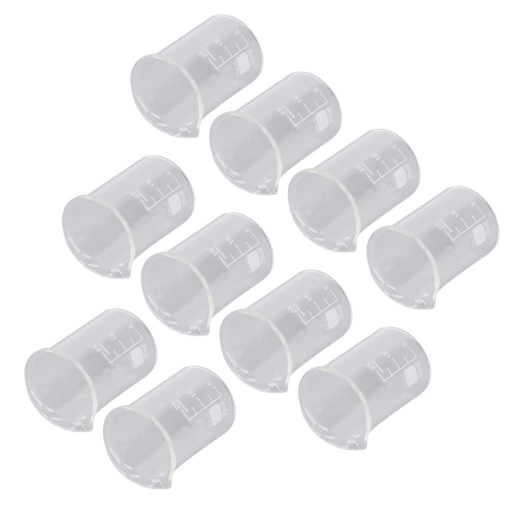 10PCS Glass Beaker Set Experiment Measuring Cup with Scale Teaching Equipment 25mL Capacity