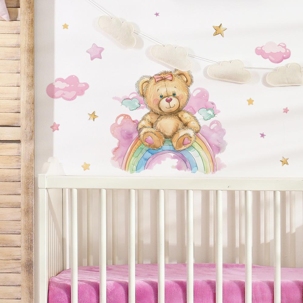 Nálepka na zeď Fun-e64 Cartoon Rainbow Bear Dětský pokoj Mateřská škola Terénní úpravy