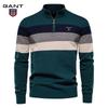 Gant Høst og Vinter Broderi Ny Herre Halv Glidelås Herre Genser Pullover Stripet Lappeteppe Genser