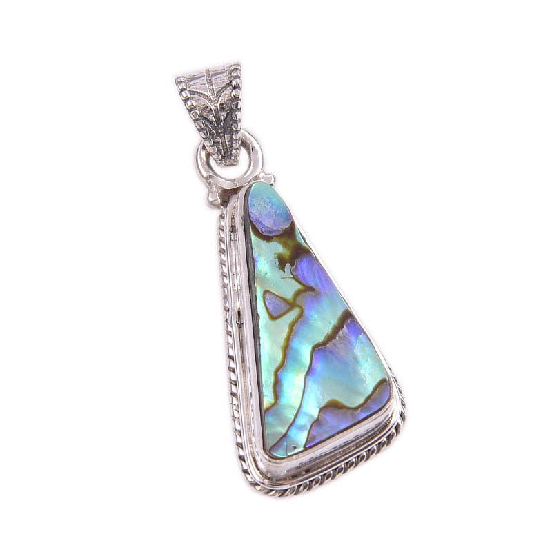 Natural Abalone Shell Gemstone 925 Solid Sterling Silver Gift Pendant 1.5" W3p49