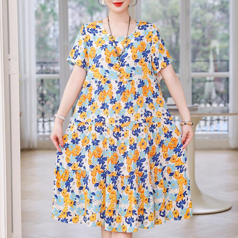 Elegant Women's Summer Sundresses Loose Korean Style Clothes Women  New Vintage Print Midi Dress