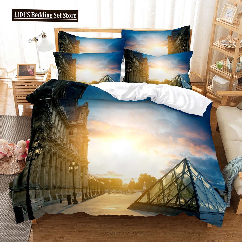 Building Famous Landscape Bedding Set For Bedroom Soft Bedspreads For Bed Home Comfortable Polyester Duvet Cover With Pillowcase