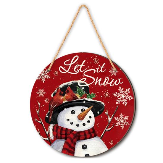 Wooden Door Sign Christmas Welcome Sign, Animal Round Hanging Decor, Cute Wall Art Farmhouse Ornament for Window Garden Holiday Decor Plaque