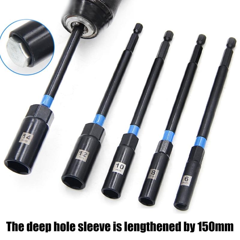 1/4inch Shank Hexagonal Nut Driver Wing Nut Driver Socket 6-14mm Slot Wing Nut Drill Bit Socket For Eye Screws Hook Bolt