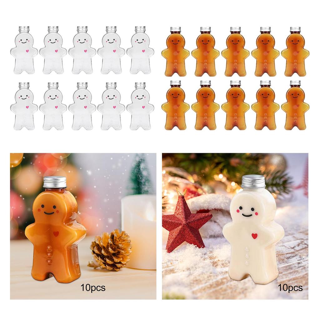 10Pcs Empty Juice Bottles Cute Gingerbread Man Multifunctional with Airtight Lids for Tea Milkshake Party Favors Camping Travel