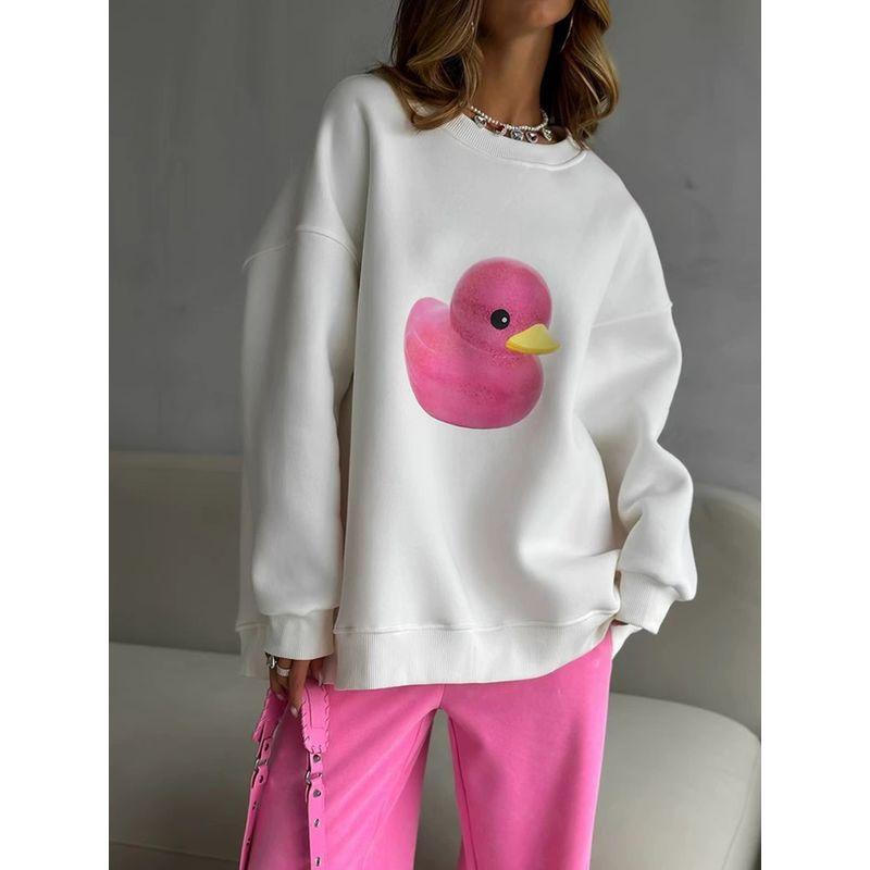 

New Loose Printed Top Western Style New Fashion Casual Loose Print round Neck Long sleeve Hoodie White (thin/thin) L