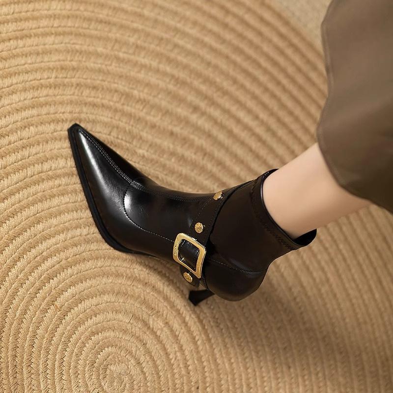 2025 Nowe Damskie Botki na Szpilce ze Szpiczastym Noskiem Styl Brytyjski Wysoka Jakość Miękka Skóra Modne Damskie Botki Botas Para Mujer