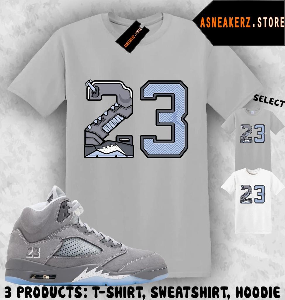 Tee Shirt Matching AJ 5 Wolf Grey 2026 To Match Sneaker Retro Number 23 T Shirt