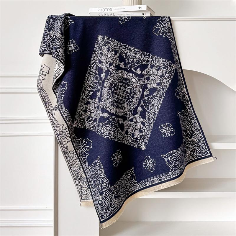 Winter Cashmere Scarf for Women Luxury Warm Shawl Floral Print Windproof Cape Pashmina Handerchief Designer Female Scrarf
