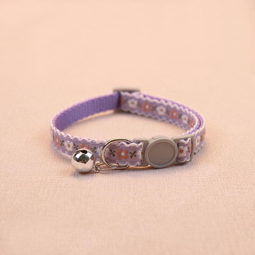 Floral Pet Collar with Safety Buckle & Bell for Dogs & Cats