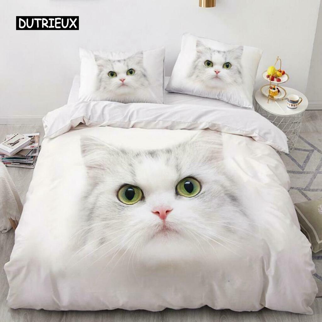 Cat  Duvet Cover Set Queen Size Cute Pet Cats Printed Duvet Cover for Children Boy Girls 3D Cartoon Animal Polyester Quilt Cover