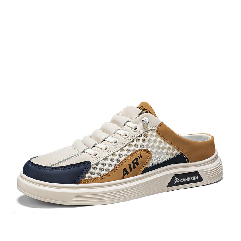 Fashion Summer New Men's Casual Sports Shoes Lace-Up Mesh Breathable Flat Sole One-Step Walking Shoes Large Size Board Shoes