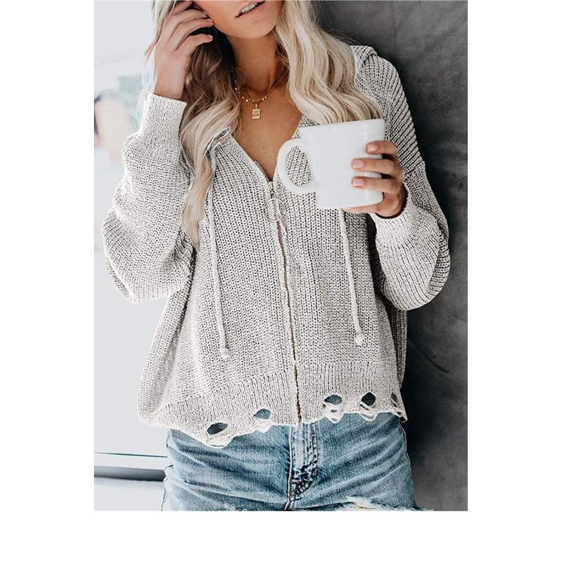 Damen S Kapuzenpullover mit Reißverschluss Lockerer Schnitt Unregelmäßiger Pullover