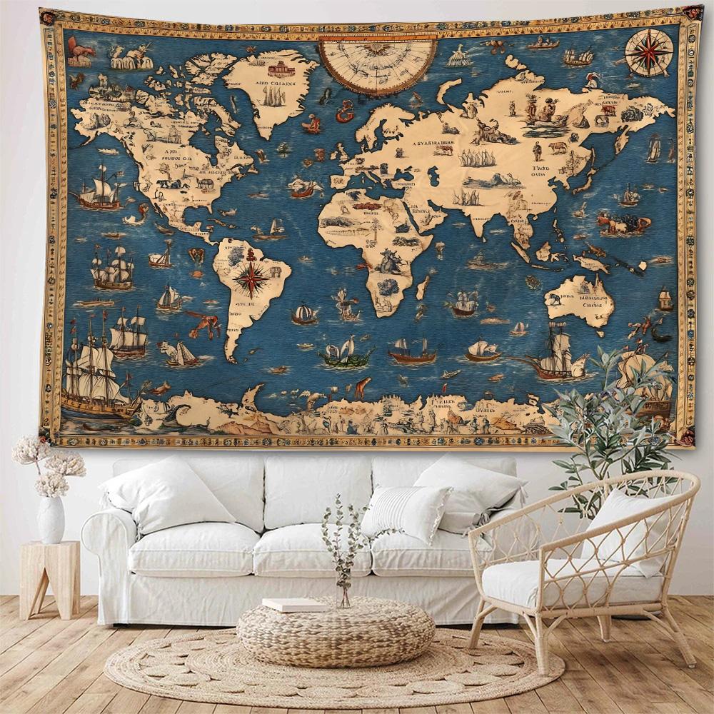 Vintage nautische wereldkaart achtergrond decoratie wandtapijt Oude nautische kaart wandtapijt Woondecoratie